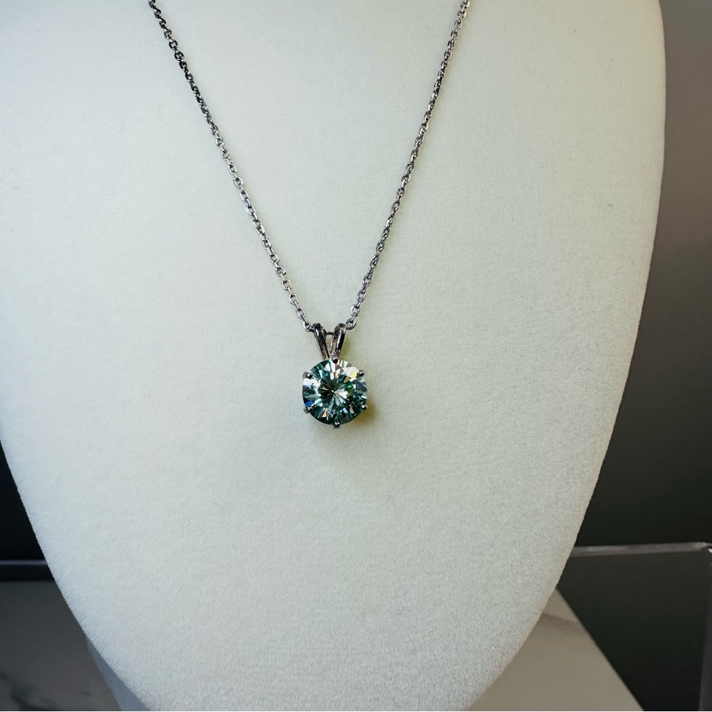 Aqua Blue Moissanite Solitaire Pendant - 2 CT - 925 Silver - Picture 7 of 12
